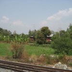 Vue du train sur les habitations